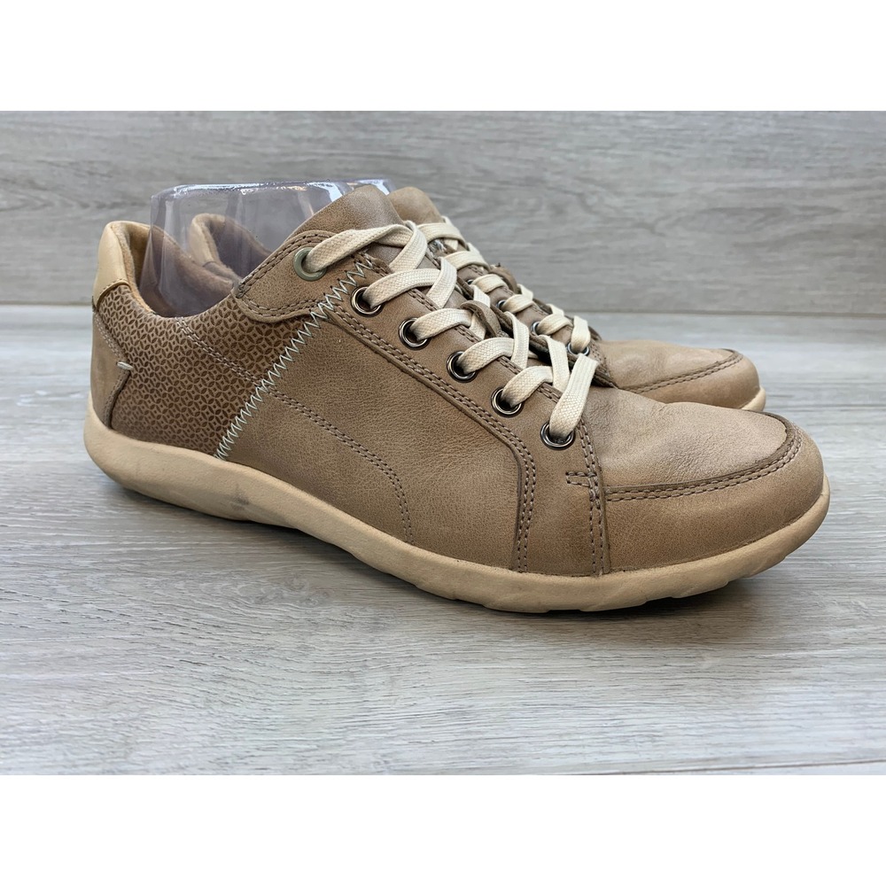 Cobb Hill Women's Paulette Sneakers Tan Leather Floral Lined Lace Up 9 Shoes